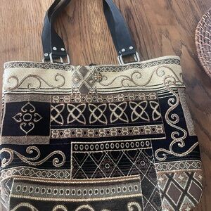 Stylish Tapestry Black & Gold Tote Bag
